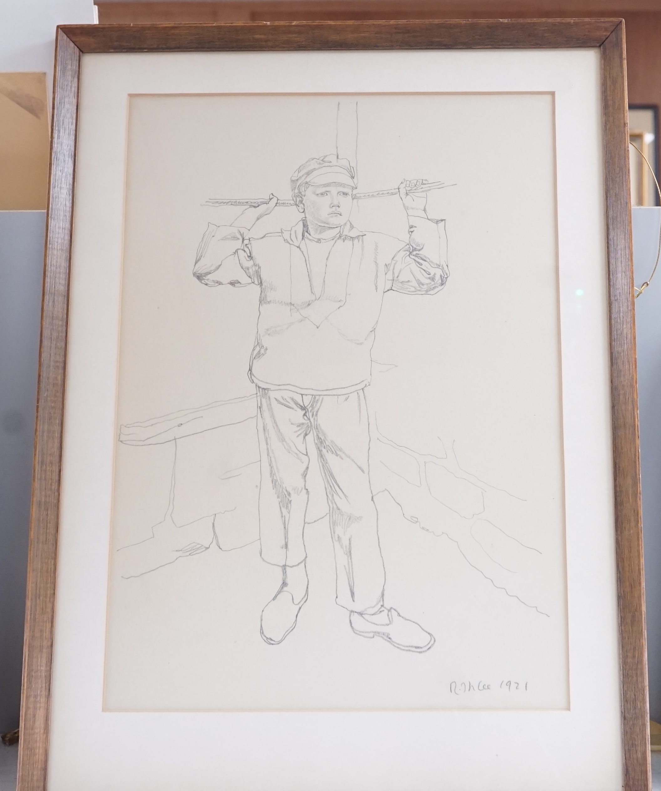 Rudolph Ihlee (1883-1968), pencil drawing, Study of a fisherboy, signed and dated 1921, 37 x 26cm